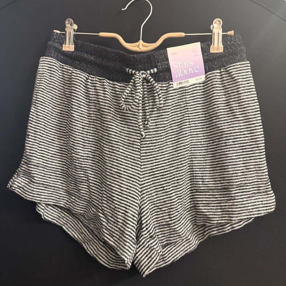 Stars Above Shorts Black White Striped Pajama Knit #0746